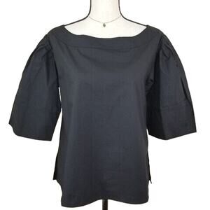 CAARA Women Black Cotton Blouse Top XS Minimalist Modern Statement Dramatic NEW